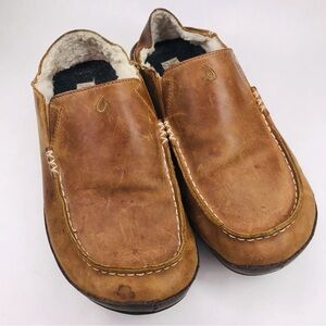 Olukai Men's US 10 Moloa Leather Slipper Brown Slip-on Shoe Loafer Lined